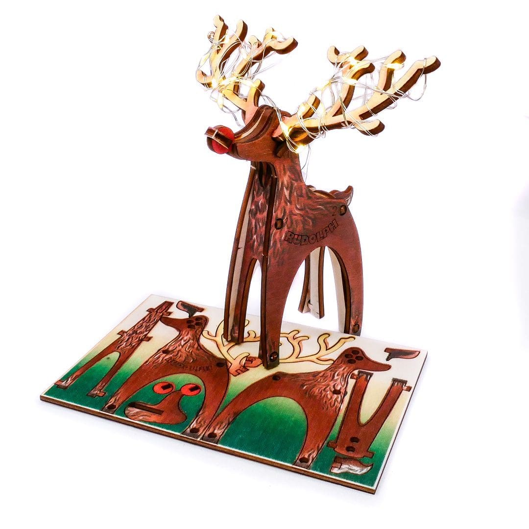 Christmas Rudolph Reindeer - Fun Pop Up 3D Wooden Gift Card | Christmas Decoration Craft