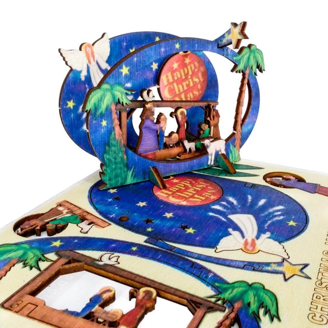 Christmas Nativity Scene - Fun Pop Up 3D Wooden Gift Card | Craft