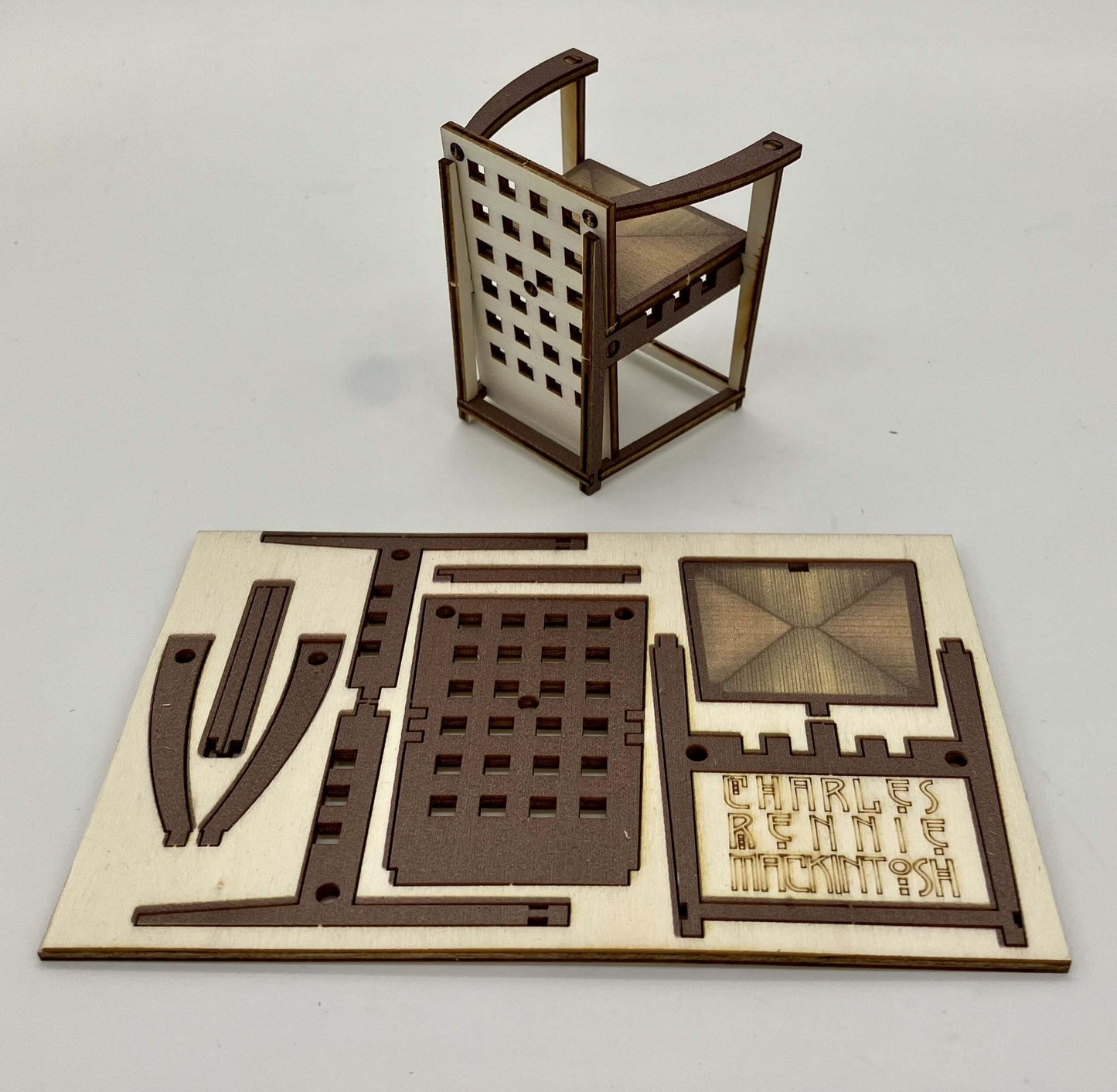 Charles Rennie Mackintosh Hill House Hall Chair - Fun Pop Up 3D Wooden Gift Card | Craft