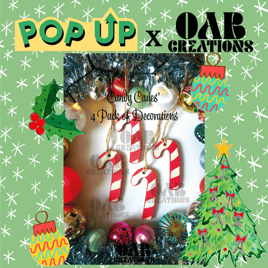 ‘Candy Canes’ 4 pack of Decorations – Pop Up Designs X OAB Creations