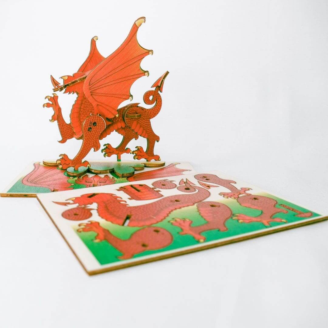 Welsh Red Dragon - double card - Fun Pop Up 3D Wooden Gift Card | Craft