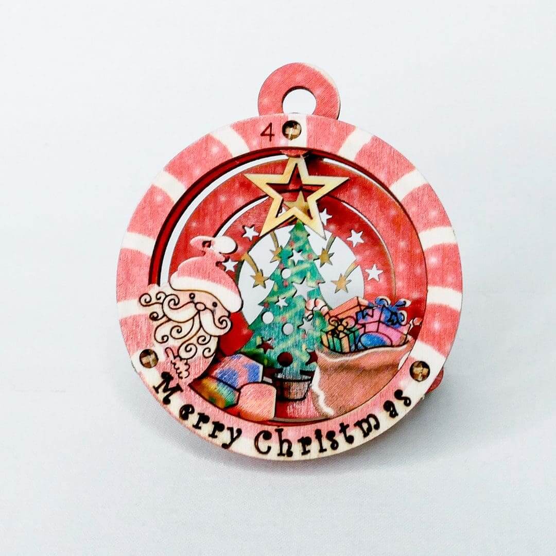 Christmas Santa Tree Bauble - Fun Pop Up 3D Wooden Gift Card | Christmas Tree Decoration Craft