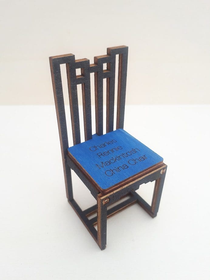 Charles Rennie Mackintosh Table and Chair Dolls house Scale (Set C) Coloured A6+ x4 - Fun Pop Up 3D Wooden Gift Card | Craft