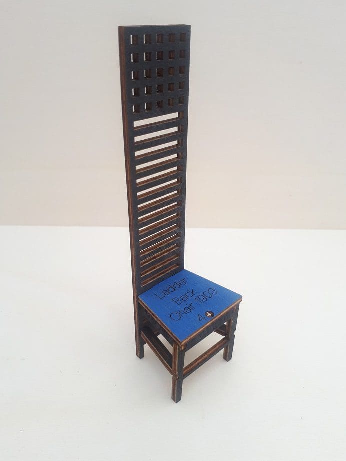 Charles Rennie Mackintosh Table and Chair Dolls house Scale (Set C) Coloured A6+ x4 - Fun Pop Up 3D Wooden Gift Card | Craft