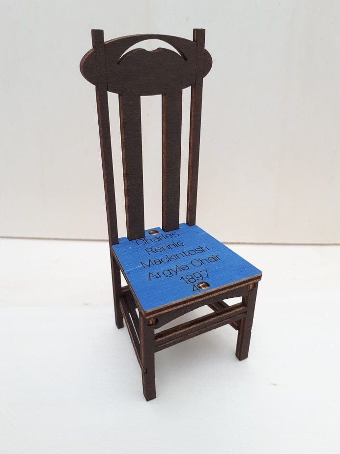 Charles Rennie Mackintosh Table and Chair Dolls house Scale (Set C) Coloured A6+ x4 - Fun Pop Up 3D Wooden Gift Card | Craft