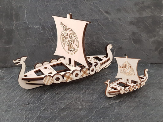 A4 Large Viking Boat - choice of sail design - Fun Pop Up 3D Wooden Gift Card | Craft