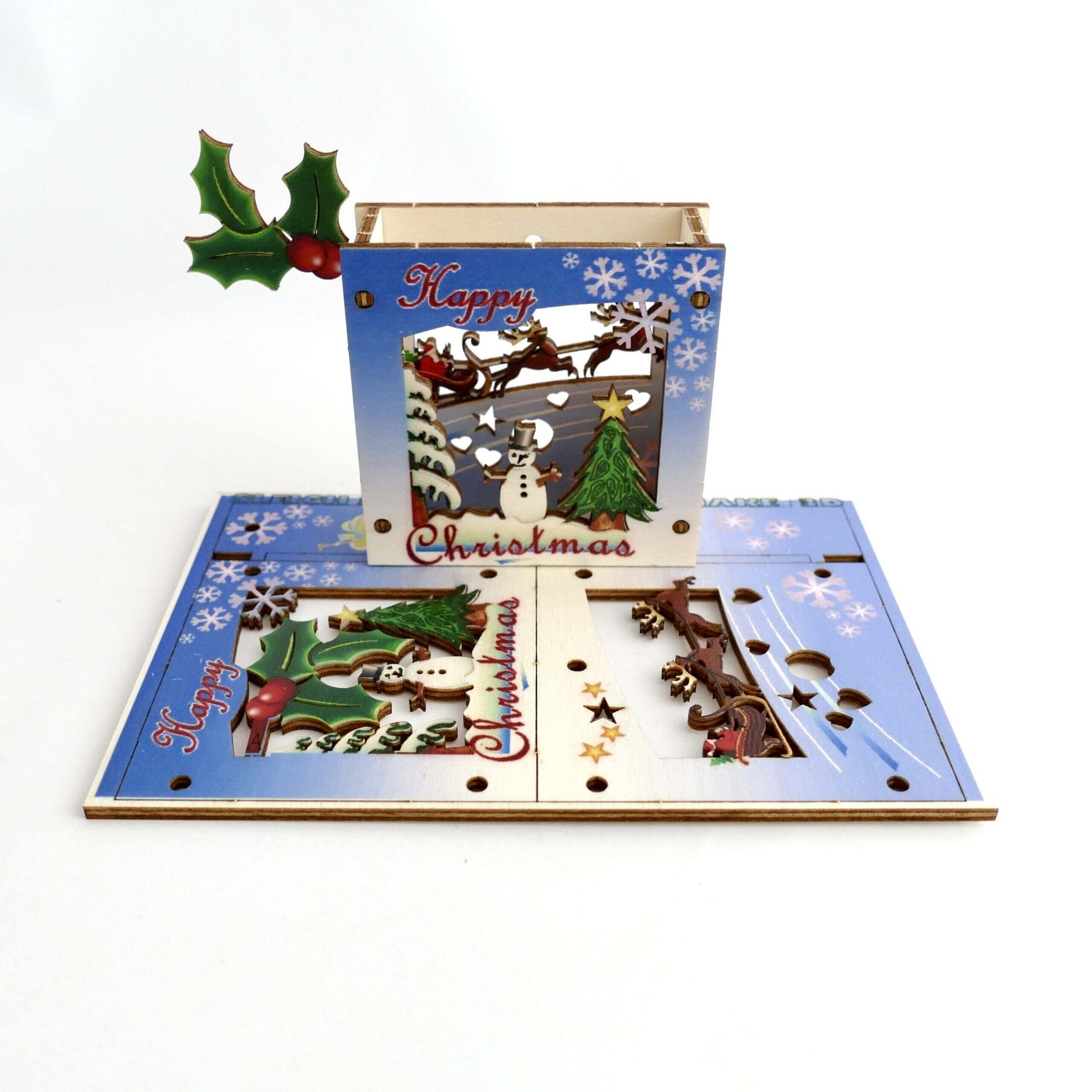 Christmas Sleigh Scene - Fun Pop Up 3D Wooden Gift Card | Craft