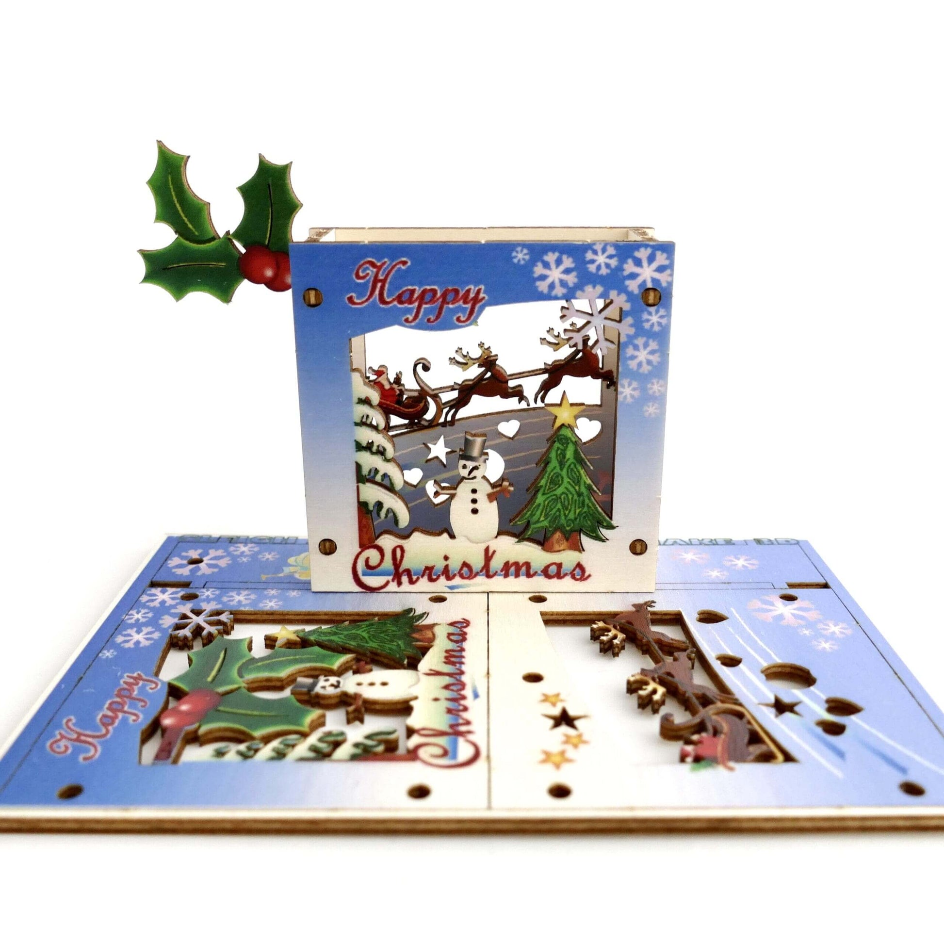 Christmas Sleigh Scene - Fun Pop Up 3D Wooden Gift Card | Craft