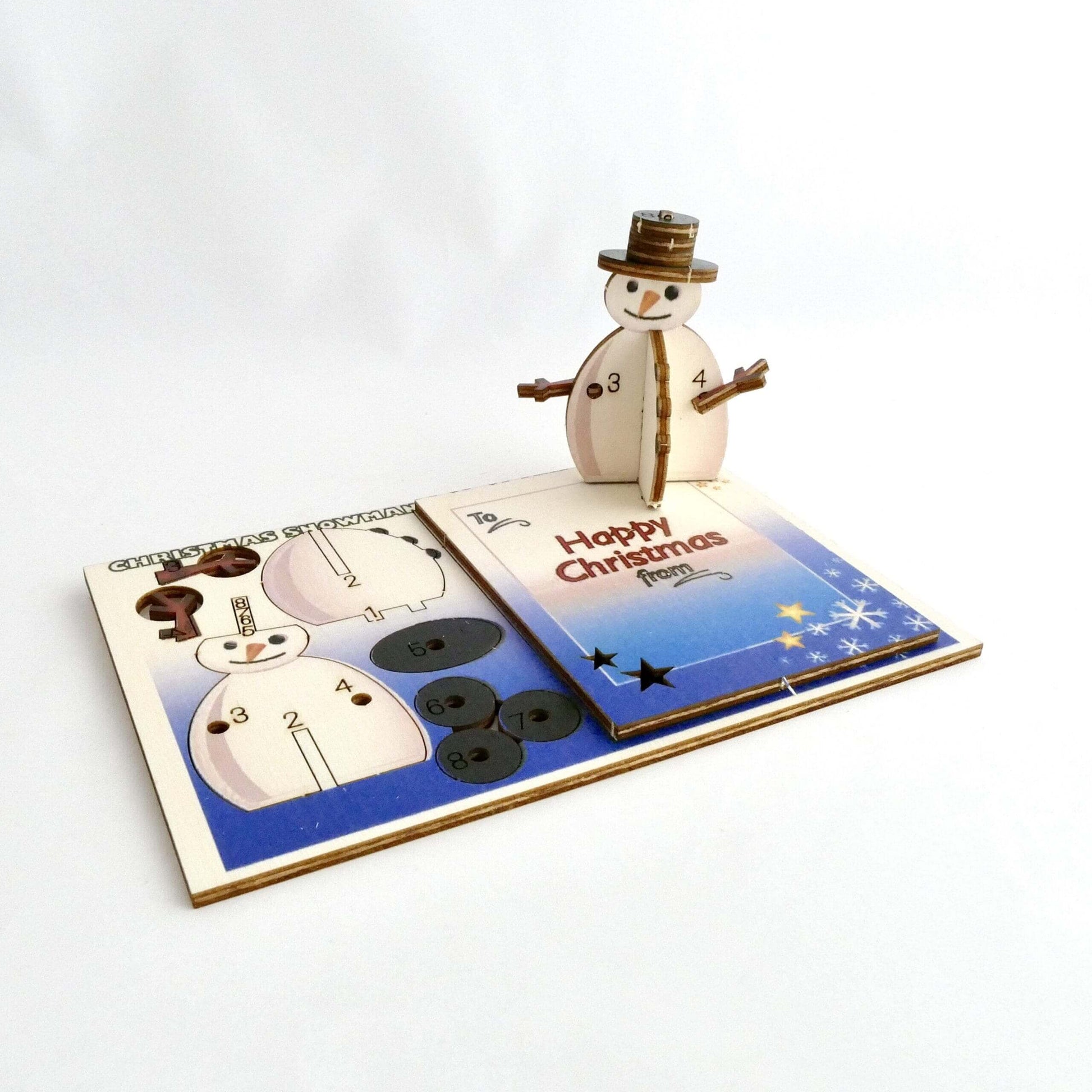 Christmas Snowman - Fun Pop Up 3D Wooden Gift Card | Christmas Decoration Craft