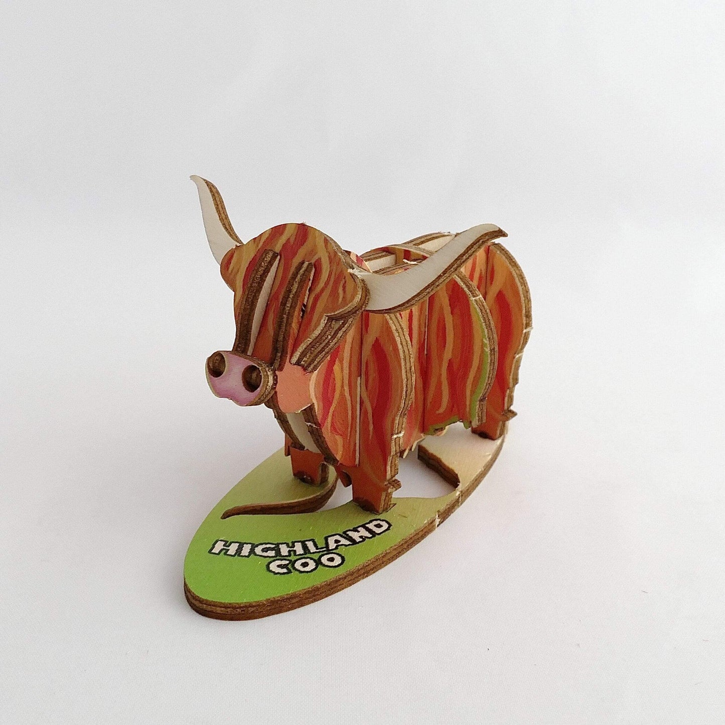 Highland Coo Full Coloured Wood Gift in A6, A5 and A4 - Fun Pop Up 3D Wooden Gift Card | Craft