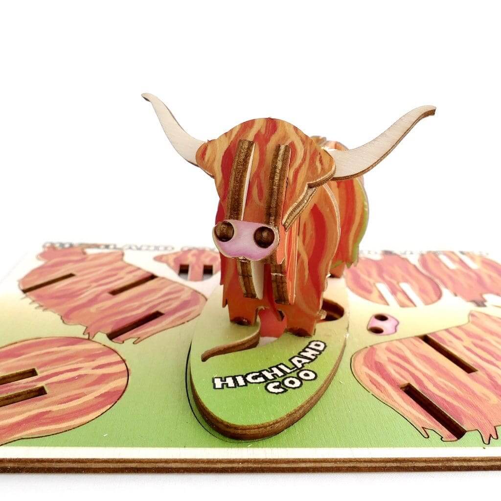 Highland Coo Full Coloured Wood Gift in A6, A5 and A4 - Fun Pop Up 3D Wooden Gift Card | Craft