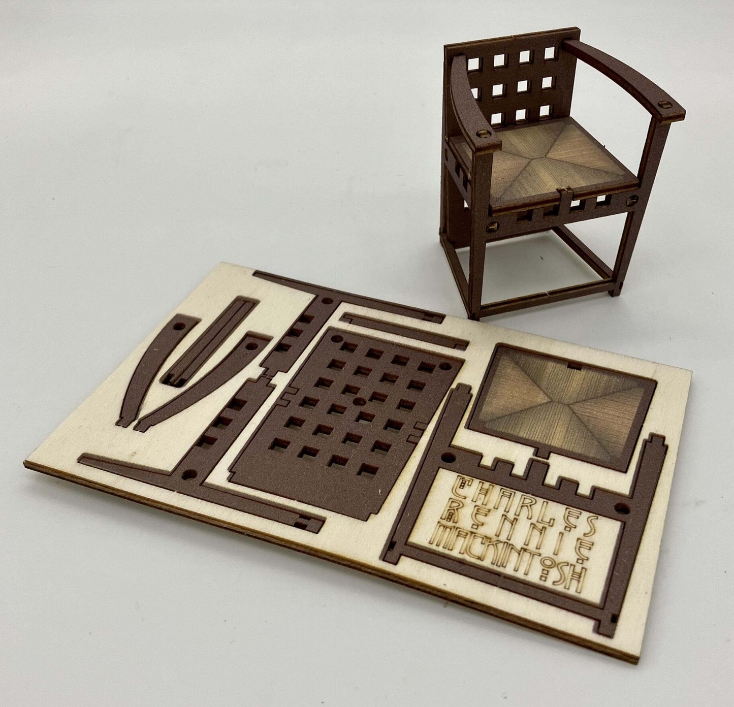 Charles Rennie Mackintosh Hill House Hall Chair - Fun Pop Up 3D Wooden Gift Card | Craft