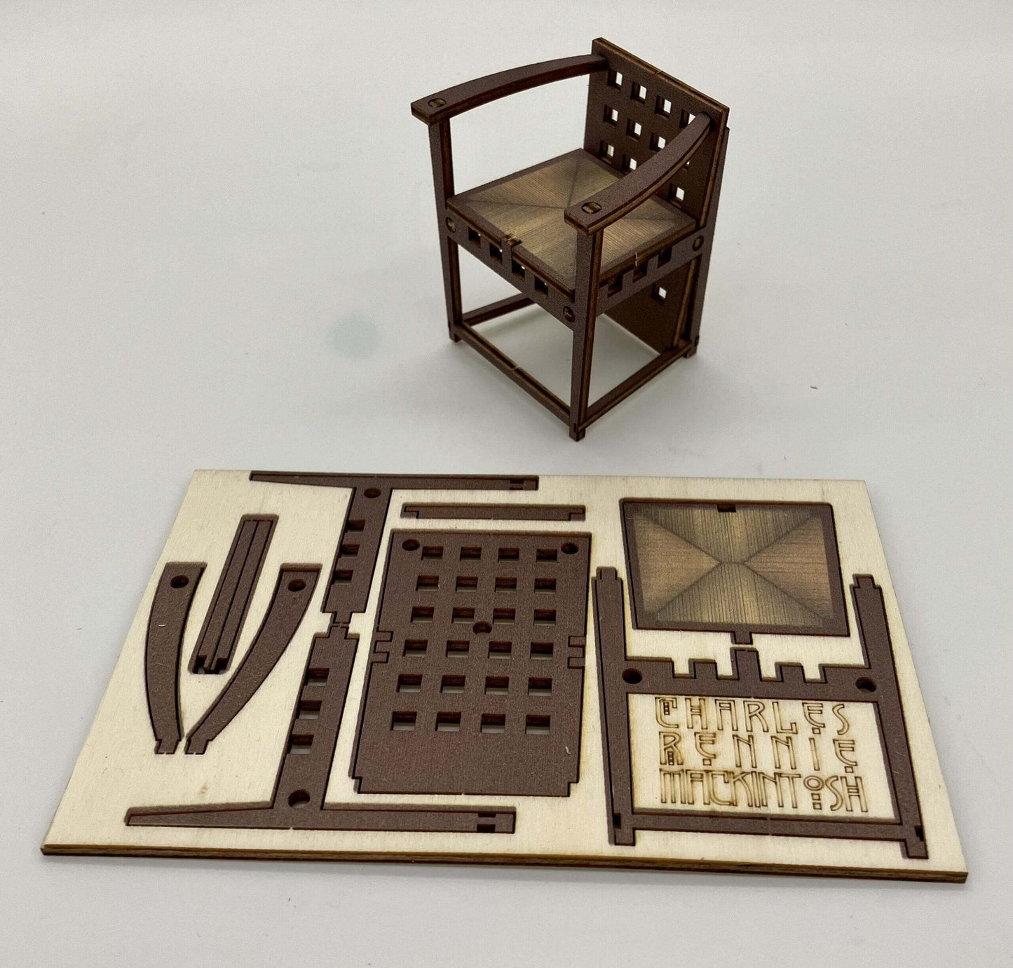 Charles Rennie Mackintosh Hill House Hall Chair - Fun Pop Up 3D Wooden Gift Card | Craft