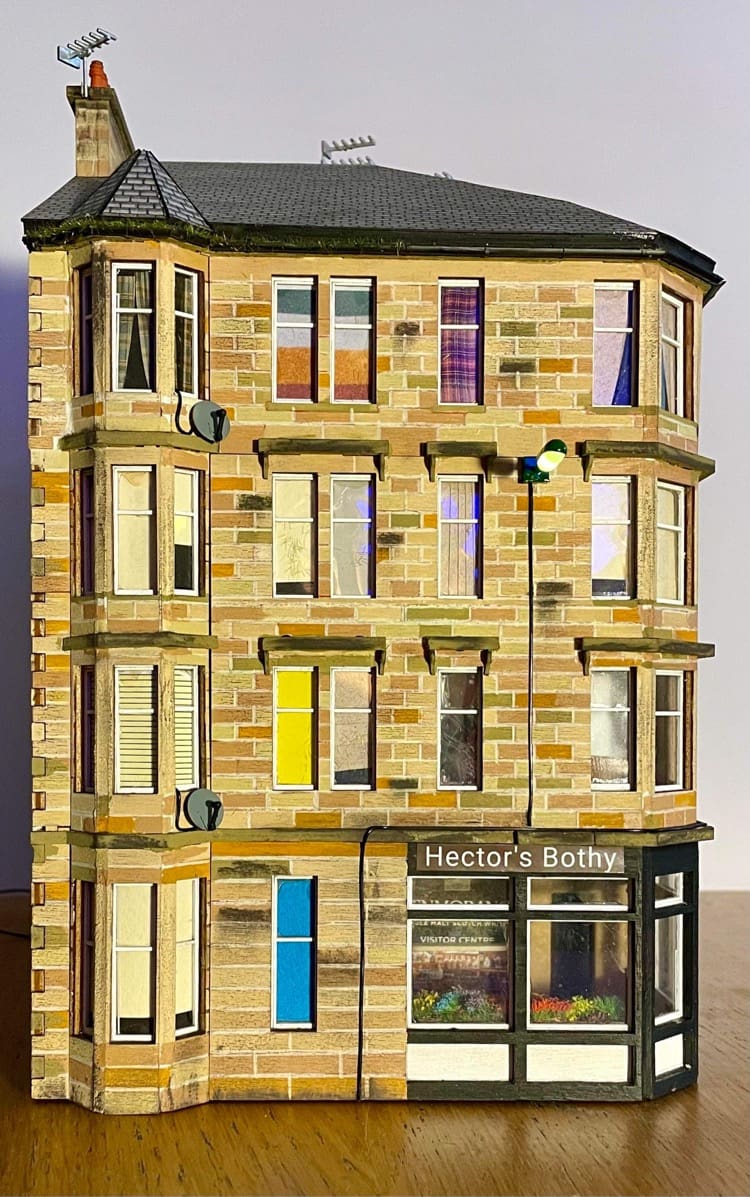 Glasgow Tenement Corner Pop Up Design 3D Wooden Interactive Gift Card DIY Craft Model Builds