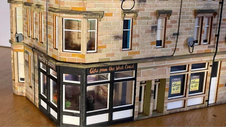 Glasgow Tenement Corner Pop Up Design 3D Wooden Interactive Gift Card DIY Craft Model Builds