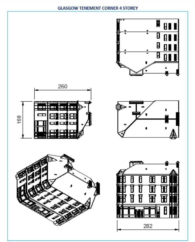 Glasgow Tenement Corner Pop Up Design 3D Wooden Interactive Gift Card DIY Craft Model Builds